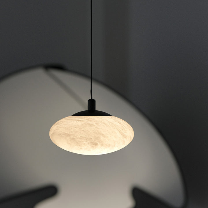 Contemporain Nordique Ovale Fer Pierre Suspension 1 Lumière Pour Salon 
