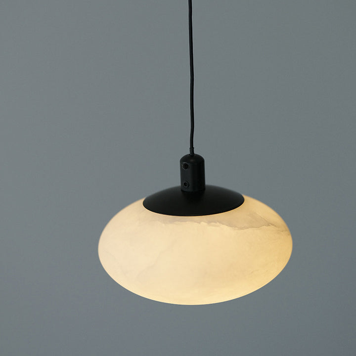 Contemporain Nordique Ovale Fer Pierre Suspension 1 Lumière Pour Salon 