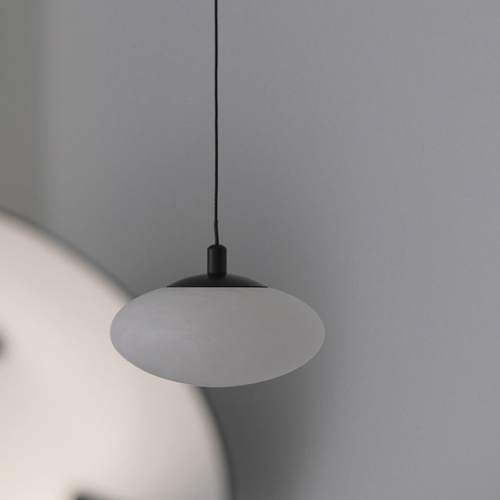 Contemporain Nordique Ovale Fer Pierre Suspension 1 Lumière Pour Salon 
