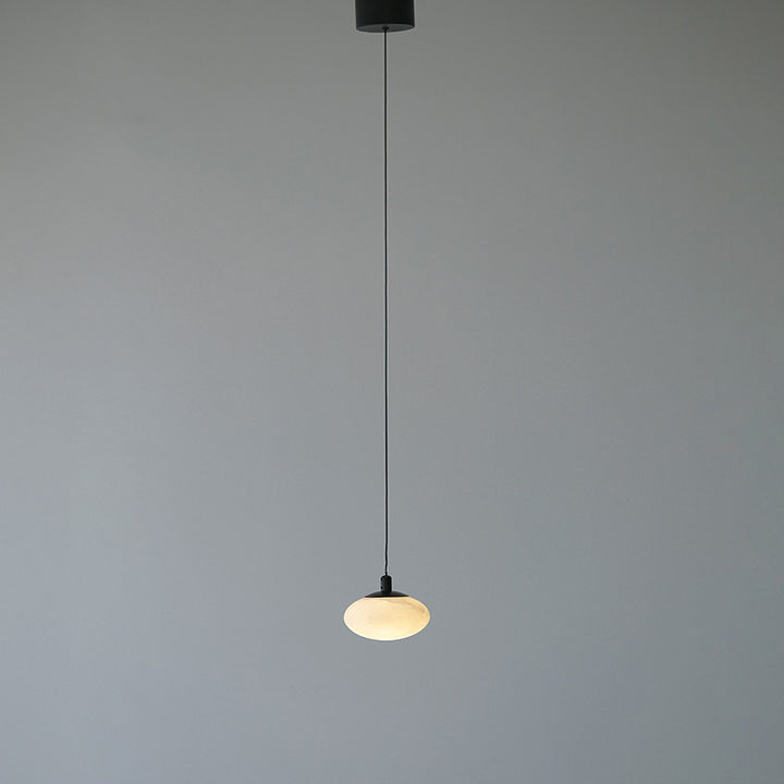 Contemporain Nordique Ovale Fer Pierre Suspension 1 Lumière Pour Salon 