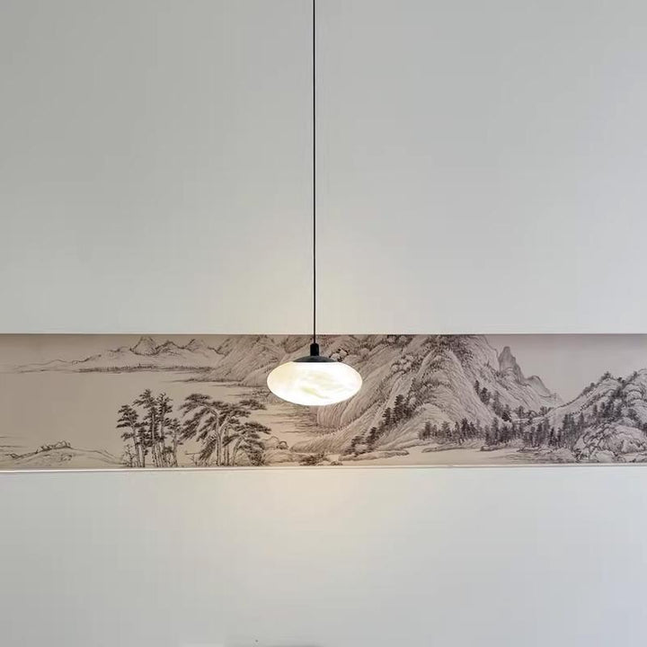 Contemporain Nordique Ovale Fer Pierre Suspension 1 Lumière Pour Salon 