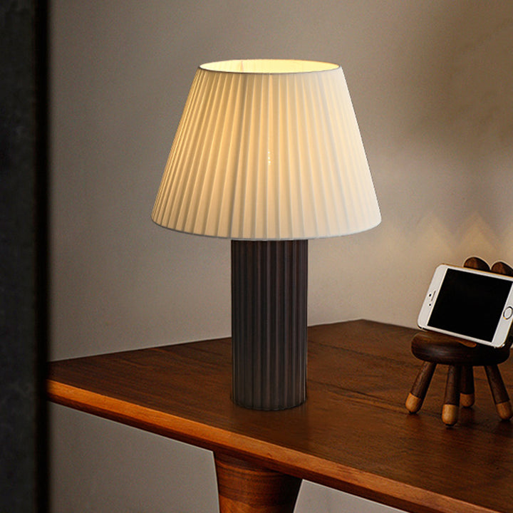 Lampe de table 1 lumière en bois et tissu avec tambour japonais traditionnel pour salon 
