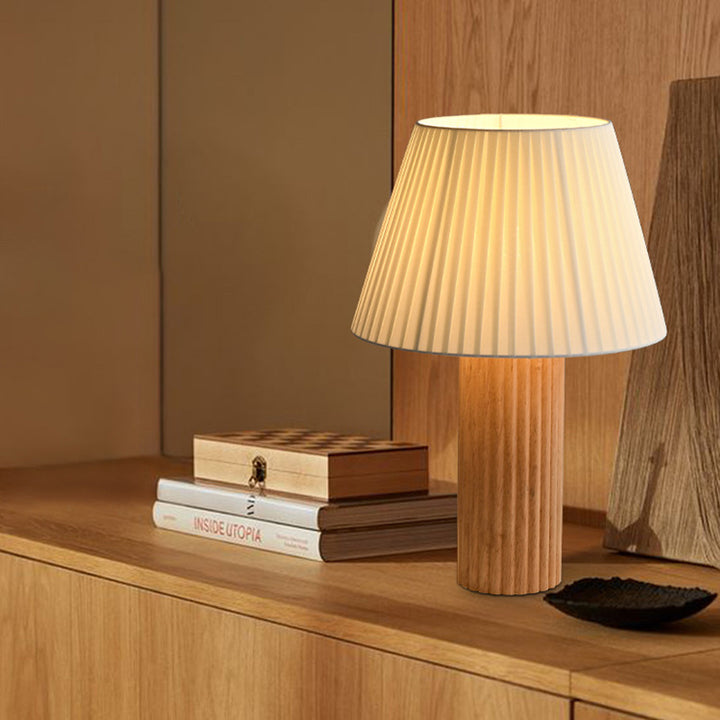 Lampe de table 1 lumière en bois et tissu avec tambour japonais traditionnel pour salon 