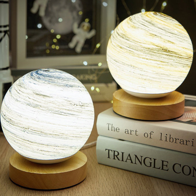 Lámpara de mesa LED de madera y vidrio contemporánea y creativa para sala de estar 