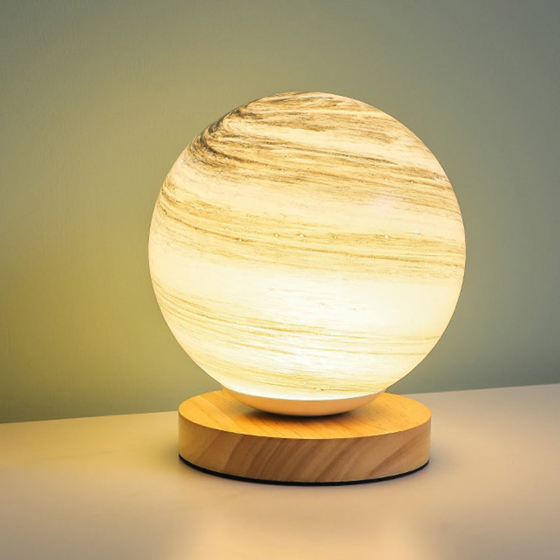 Lámpara de mesa LED de madera y vidrio contemporánea y creativa para sala de estar 