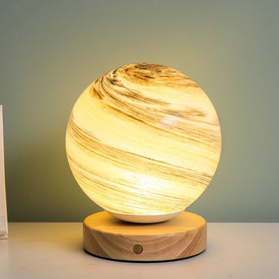 Lámpara de mesa LED de madera y vidrio contemporánea y creativa para sala de estar 