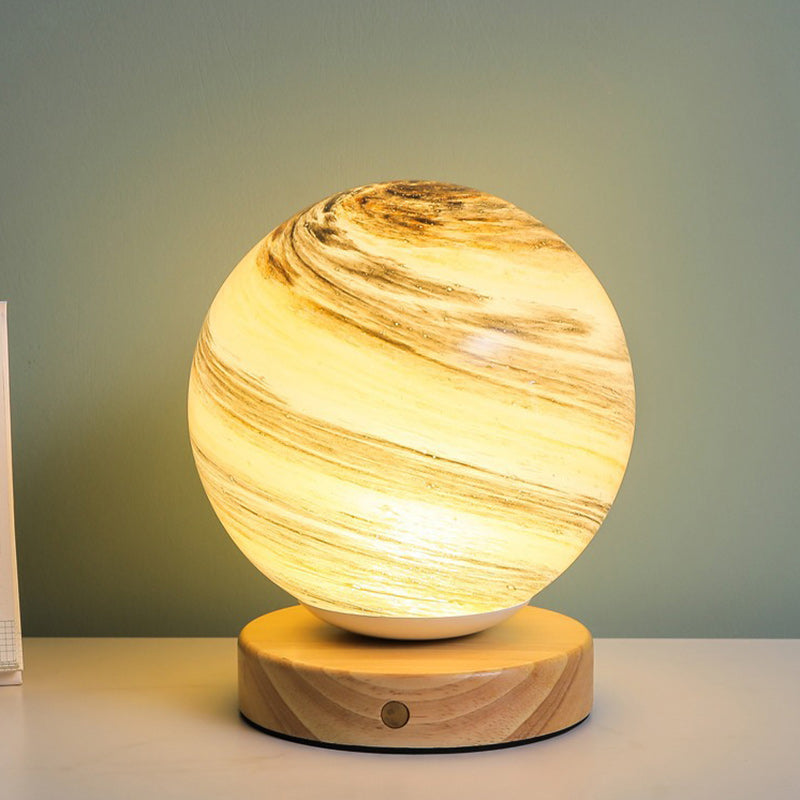 Lámpara de mesa LED de madera y vidrio contemporánea y creativa para sala de estar 