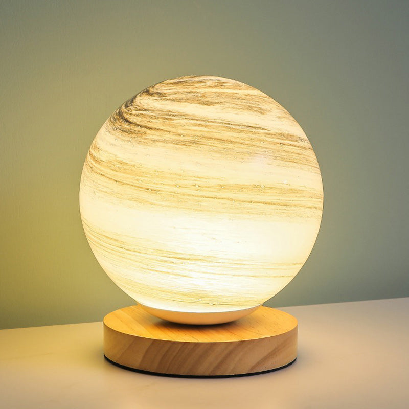 Lámpara de mesa LED de madera y vidrio contemporánea y creativa para sala de estar 