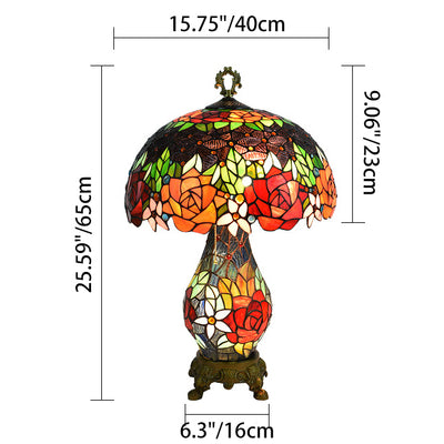 Traditionelle Tiffany-Kuppel Eisen-Glas 2-Licht Tischlampe für das Wohnzimmer 