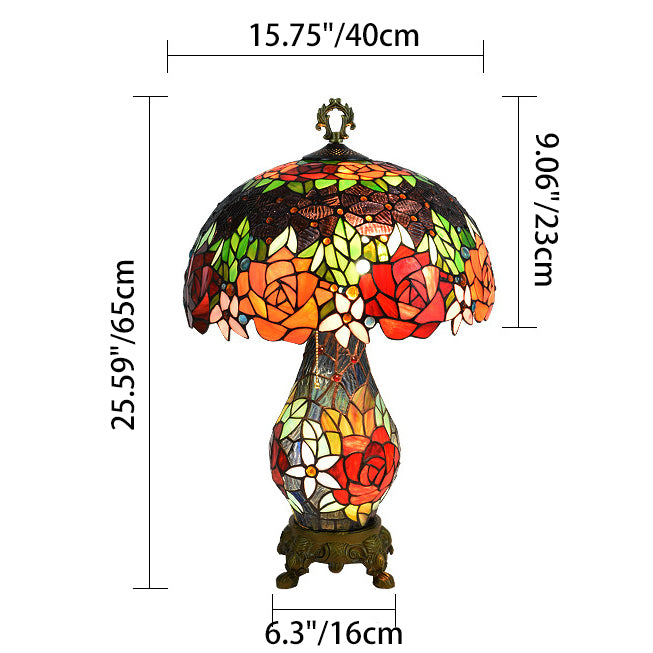 Traditionelle Tiffany-Kuppel Eisen-Glas 2-Licht Tischlampe für das Wohnzimmer 