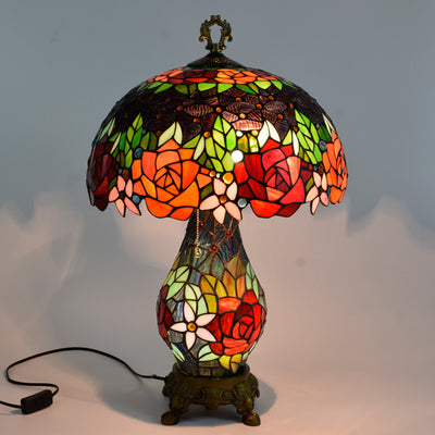 Traditionelle Tiffany-Kuppel Eisen-Glas 2-Licht Tischlampe für das Wohnzimmer 