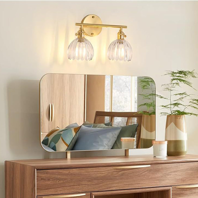 Zeitgenössische nordische ovale Kupfer-Glas-Wandleuchte mit 2 Lichtern für das Wohnzimmer 