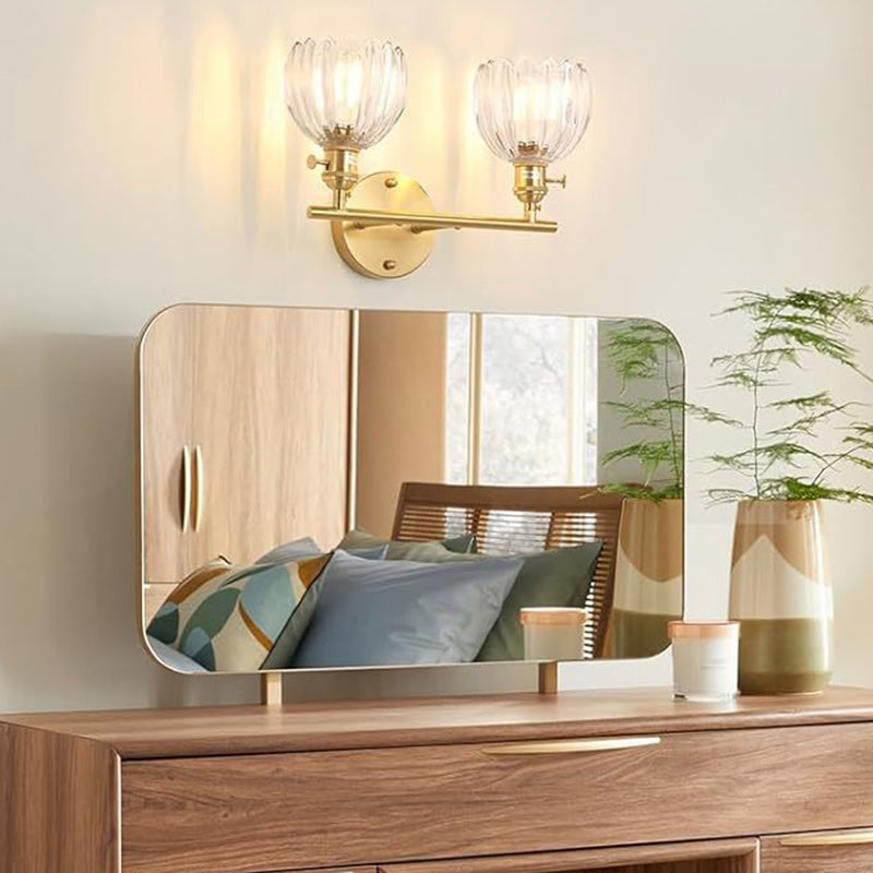 Zeitgenössische nordische ovale Kupfer-Glas-Wandleuchte mit 2 Lichtern für das Wohnzimmer 