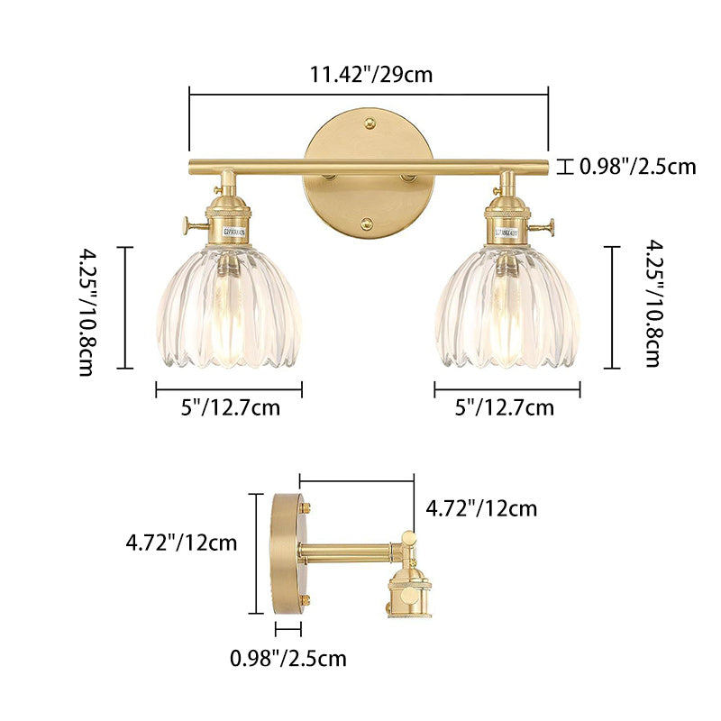 Zeitgenössische nordische ovale Kupfer-Glas-Wandleuchte mit 2 Lichtern für das Wohnzimmer 