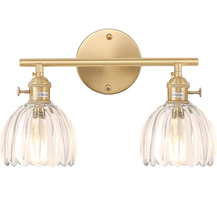 Zeitgenössische nordische ovale Kupfer-Glas-Wandleuchte mit 2 Lichtern für das Wohnzimmer 