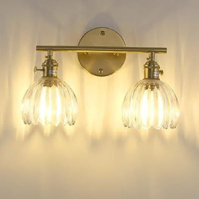 Zeitgenössische nordische ovale Kupfer-Glas-Wandleuchte mit 2 Lichtern für das Wohnzimmer 