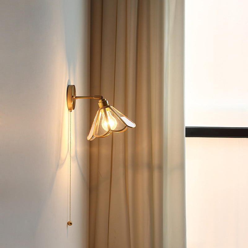 Contemporary Nordic Hexagonal Copper Glass 1-Light Wall Sconce Lamp For Living Room