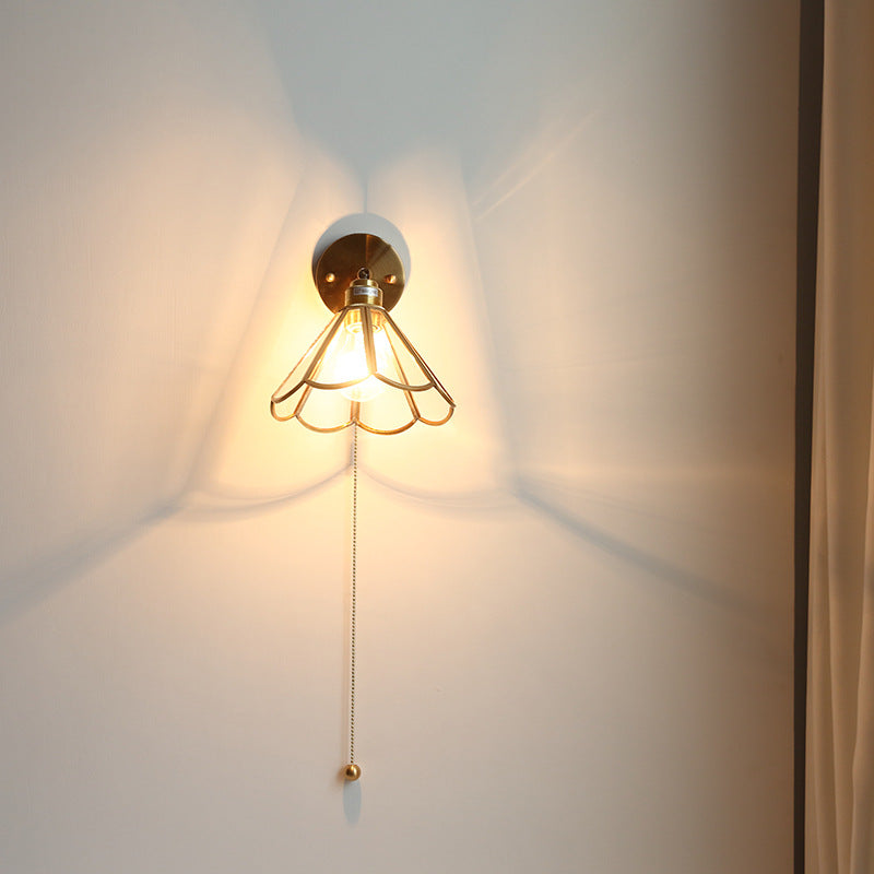 Contemporary Nordic Hexagonal Copper Glass 1-Light Wall Sconce Lamp For Living Room