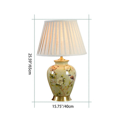 Traditionelle chinesische Trommel Keramik Stoff 1-Licht Tischlampe für das Wohnzimmer 