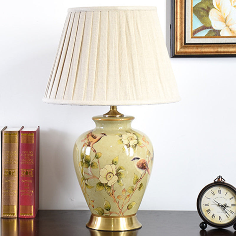 Traditionelle chinesische Trommel Keramik Stoff 1-Licht Tischlampe für das Wohnzimmer 