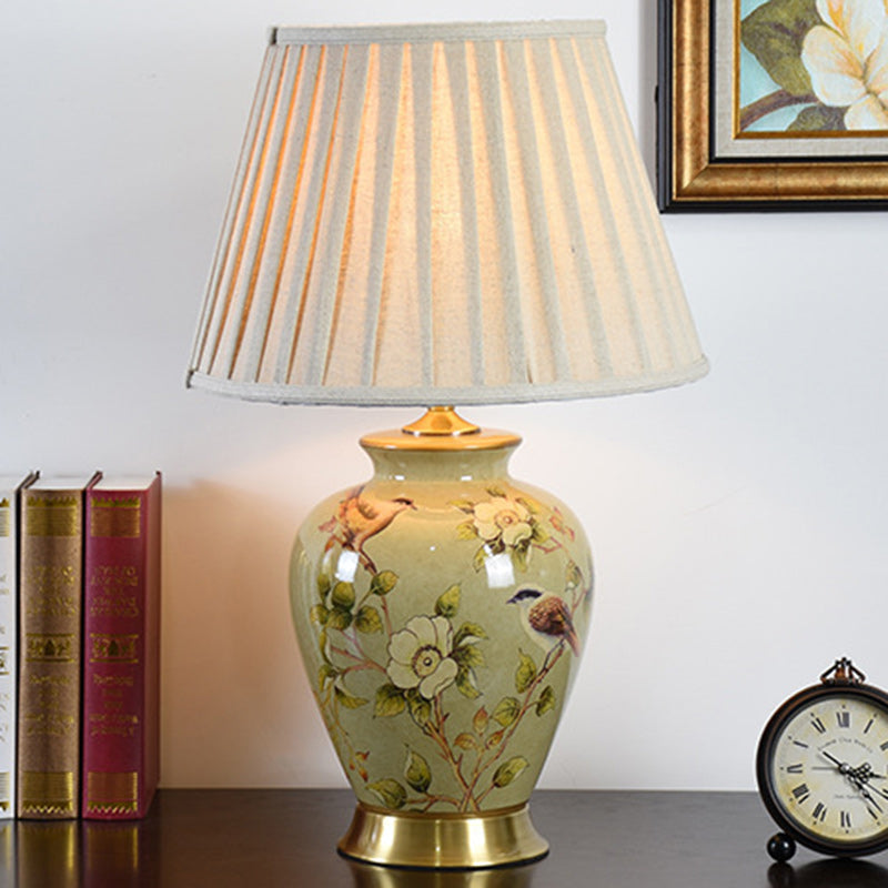 Traditionelle chinesische Trommel Keramik Stoff 1-Licht Tischlampe für das Wohnzimmer 