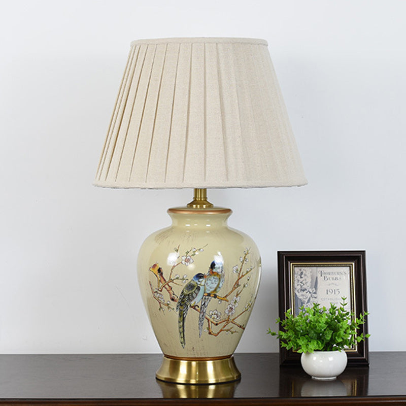 Traditionelle chinesische Trommel Keramik Stoff 1-Licht Tischlampe für das Wohnzimmer 