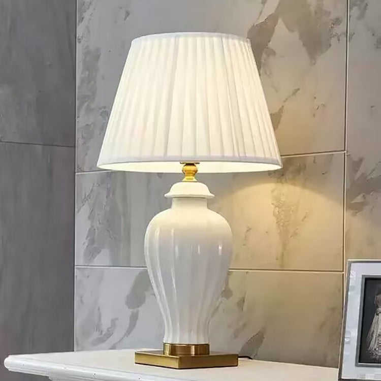 Traditionelle Chinesische Trommel Keramik Stoff 1-Licht Tischlampe für Wohnzimmer 