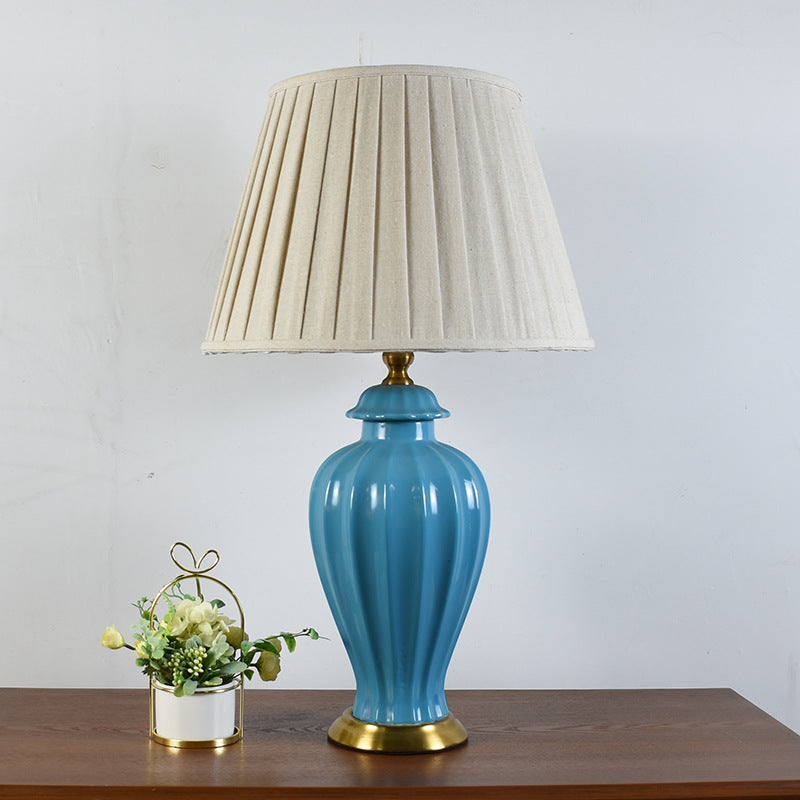 Traditionelle Chinesische Trommel Keramik Stoff 1-Licht Tischlampe für Wohnzimmer 