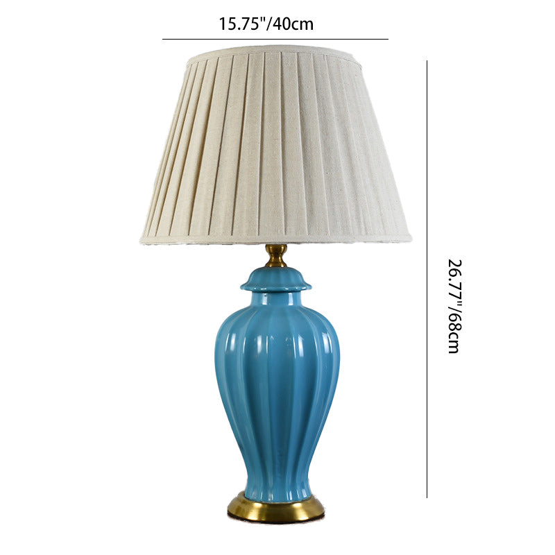 Traditionelle Chinesische Trommel Keramik Stoff 1-Licht Tischlampe für Wohnzimmer 