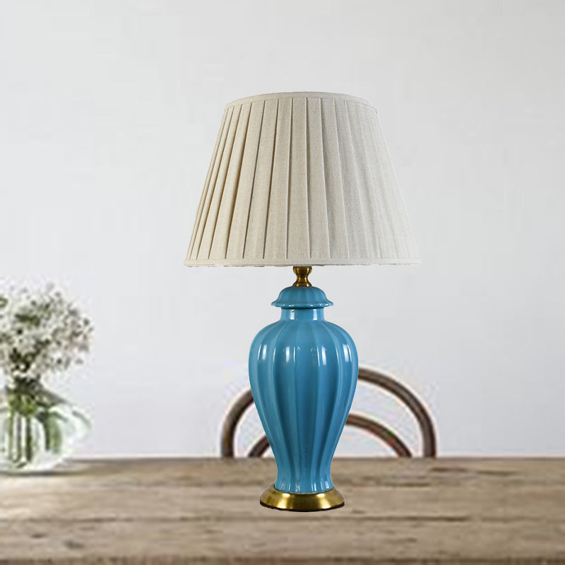 Traditionelle Chinesische Trommel Keramik Stoff 1-Licht Tischlampe für Wohnzimmer 