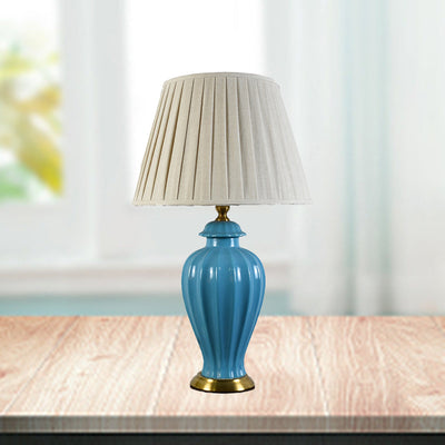 Traditionelle Chinesische Trommel Keramik Stoff 1-Licht Tischlampe für Wohnzimmer 