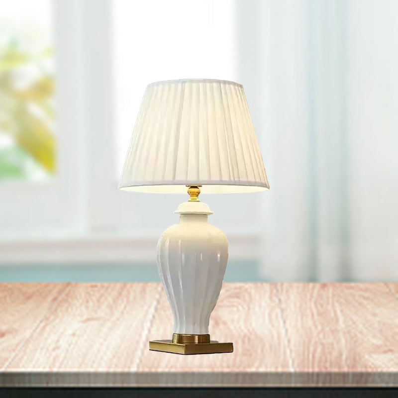 Traditionelle Chinesische Trommel Keramik Stoff 1-Licht Tischlampe für Wohnzimmer 