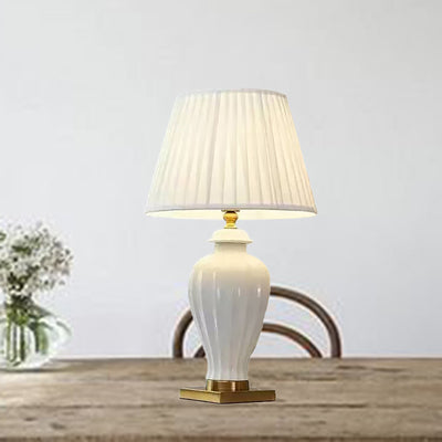 Traditionelle Chinesische Trommel Keramik Stoff 1-Licht Tischlampe für Wohnzimmer 