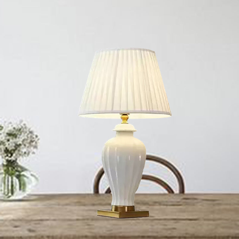 Traditionelle Chinesische Trommel Keramik Stoff 1-Licht Tischlampe für Wohnzimmer 