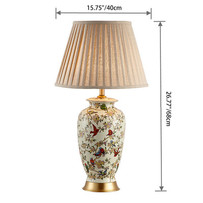Traditionelle chinesische Trommel Keramik Stoff 1-Licht Tischlampe für das Schlafzimmer 