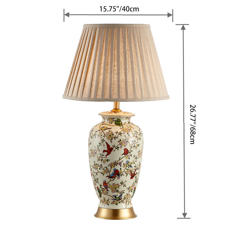 Traditionelle chinesische Trommel Keramik Stoff 1-Licht Tischlampe für das Schlafzimmer 