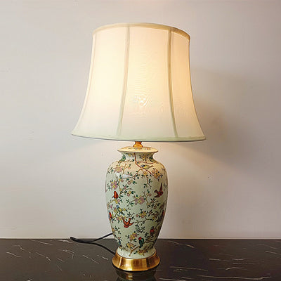 Traditionelle chinesische Trommel Keramik Stoff 1-Licht Tischlampe für das Schlafzimmer 