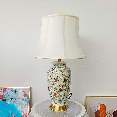 Traditionelle chinesische Trommel Keramik Stoff 1-Licht Tischlampe für das Schlafzimmer 