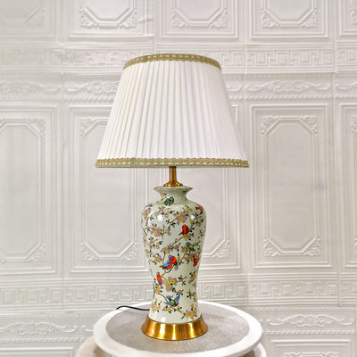 Traditionelle chinesische Trommel Keramik Stoff 1-Licht Tischlampe für das Schlafzimmer 