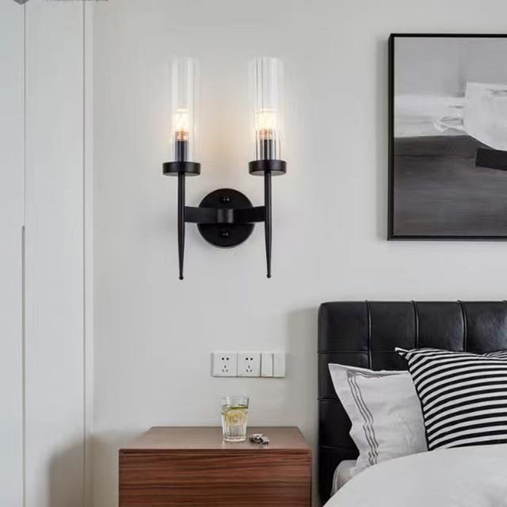 Moderne minimalistische Säulen-Eisen-Glas 1/2-Licht-Wandleuchte für Wohnzimmer 