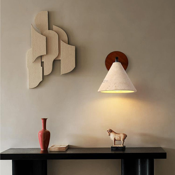 Applique murale traditionnelle japonaise en bois et pierre à 1 lumière pour salon 