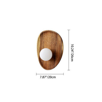 Traditional Japanese Oval Wood Glass LED Wall Sconce Lamp For Living Room