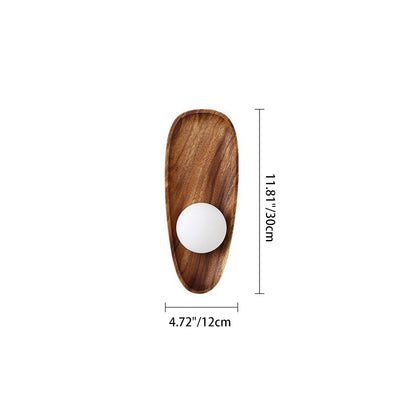 Traditional Japanese Oval Wood Glass LED Wall Sconce Lamp For Living Room