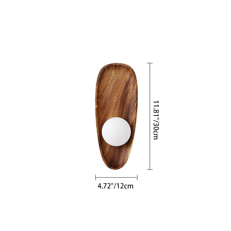 Traditional Japanese Oval Wood Glass LED Wall Sconce Lamp For Living Room