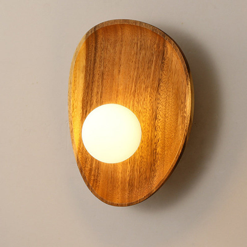 Traditional Japanese Oval Wood Glass LED Wall Sconce Lamp For Living Room
