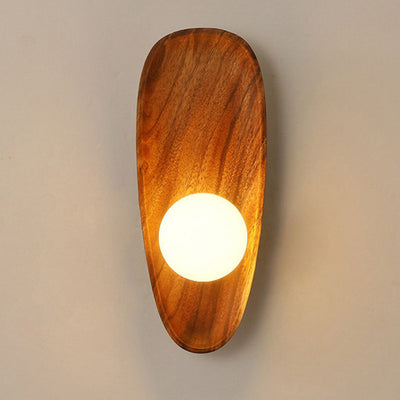 Traditional Japanese Oval Wood Glass LED Wall Sconce Lamp For Living Room