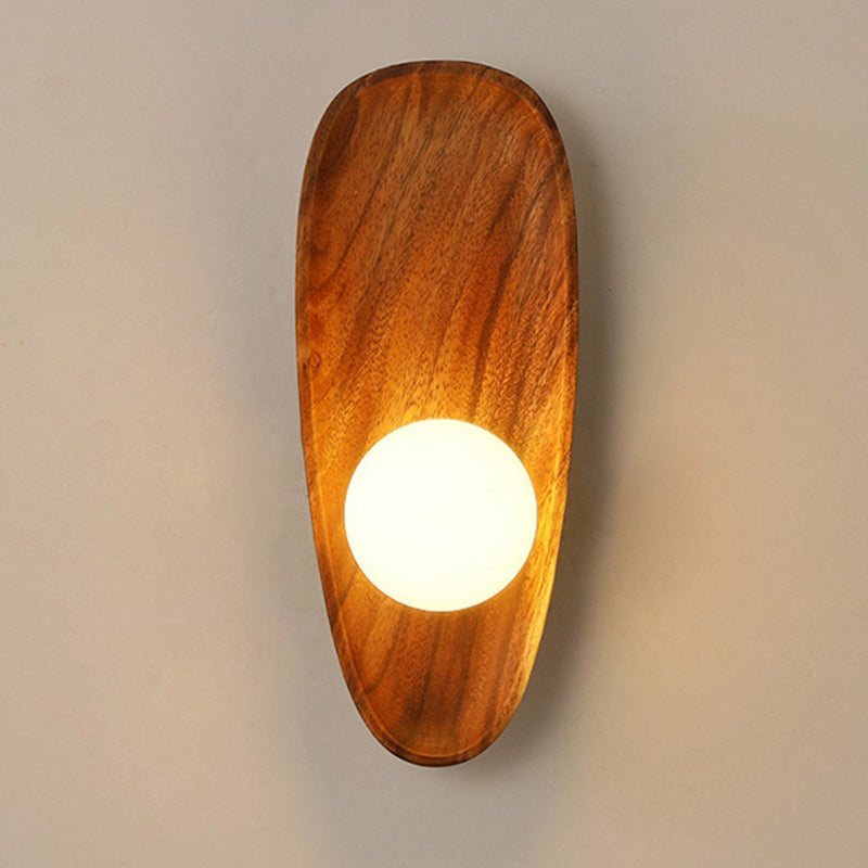 Traditional Japanese Oval Wood Glass LED Wall Sconce Lamp For Living Room