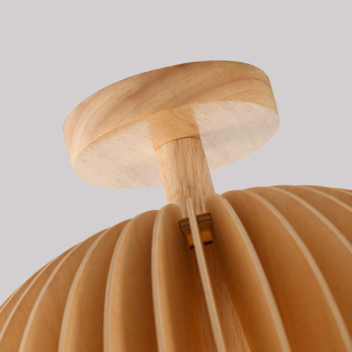 Plafonnier semi-encastré rond en fer et bois japonais traditionnel à 1 lumière pour salon 