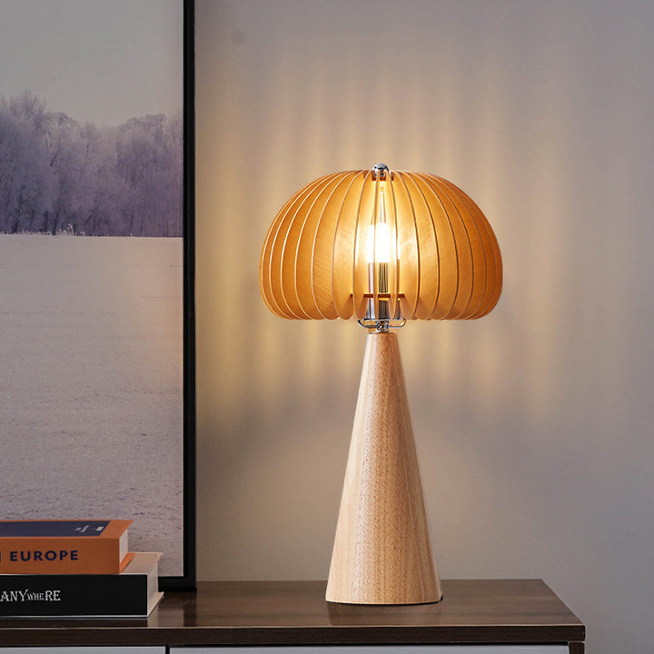 Lámpara de Mesa Tradicional Vintage Ovalada de Hierro y Madera con 1 Luz para Sala de Estar 