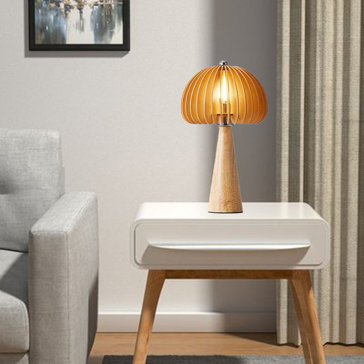Lámpara de Mesa Tradicional Vintage Ovalada de Hierro y Madera con 1 Luz para Sala de Estar 